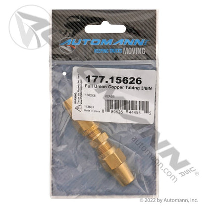 Brass Full Union - 3/8in Copper Air Brake Tubing DOT Fitting - Eaton 1362X6 Parker 62AB6 177.15626 177.15626 - Automann - FLEETPRO PARTS & TIRES