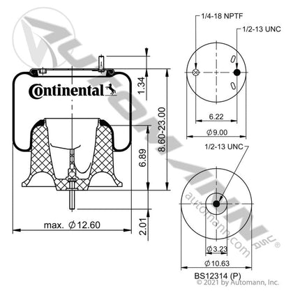 Freightliner Cascadia Rolling Lobe Air Spring – Continental OE Plastic Base – Replaces Firestone 9759 566.CT68208 - Continental - FLEETPRO PARTS & TIRES