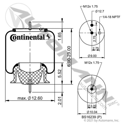 Volvo Rolling Lobe Air Spring – Continental OE – Plastic Base – Replaces 21132005 566.CT75561 - Continental - FLEETPRO PARTS & TIRES