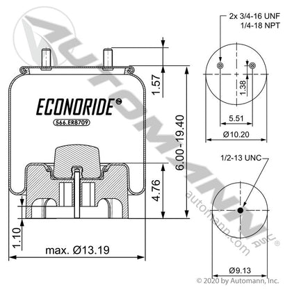 Econoride Rolling Lobe Air Spring - Hendrickson Intraax AA230T Vantraax HKA180 - Firestone 8709 64645 566.ER8709 566.ER8709 - Econoride - FLEETPRO PARTS & TIRES