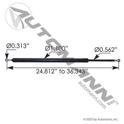 Hood Lift Strut Peterbilt 579 - 938mm Extended 14x28 3 Spring Gas Strut A99618 A99618 - Automann - FLEETPRO PARTS & TIRES