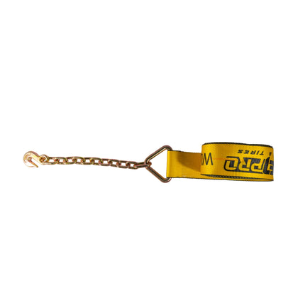 Winch Strap (4" x 30') with Chain Anchor โ Heavy - Duty Yellow Tie - Down โ 6,670 lb WLL FL007 - FleetPro - FLEETPRO PARTS & TIRES