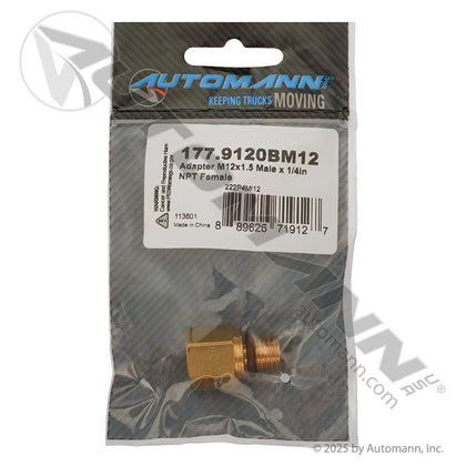 Brass Adapter M12x1.5 Male O-Ring x 1/4in NPT Female - Mack 6635222P4MI12 Parker 222P-4-MI12 177.9120BM12