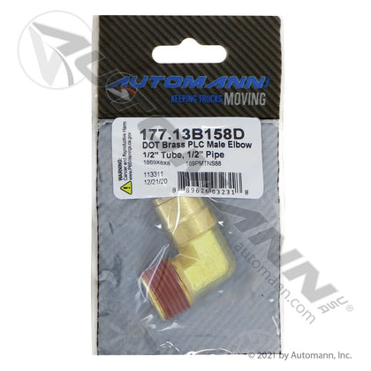 Brass Push-Lock Male Elbow - 1/2" Tube x 1/2" Pipe 90 Degree DOT Air Brake Fitting - Replaces Eaton 1869X8X8 Parker 169PMTNS88 177.13B158D