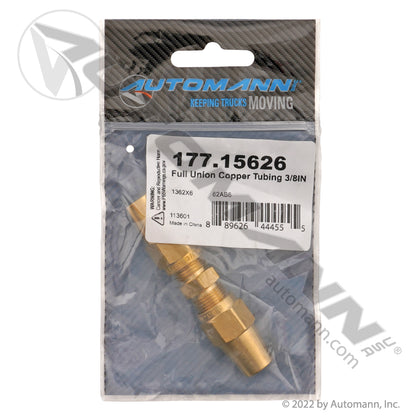 Brass Full Union - 3/8in Copper Air Brake Tubing DOT Fitting - Eaton 1362X6 Parker 62AB6 177.15626
