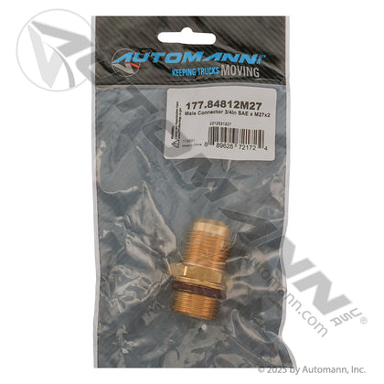 Brass Male Connector - 3/4in SAE 45 Degree Flare x M27x2 Air Line Fitting - Replaces Freightliner 23-12531-227 Parker 48F-12-MI27 177.84812M27