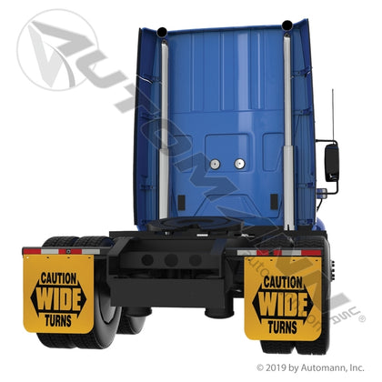 Mud Flap "CAUTION WIDE TURNS" Yellow Poly - 24 x 30 in Safety Flap - Buyers B2430YC 562.142430YC