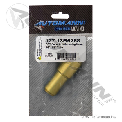 Brass Push-Lock Reducing Union - 1/2" to 3/8" DOT Air Brake Tubing Coupling - Replaces Gates G31400-0806 8AB-6AB 177.13B6268