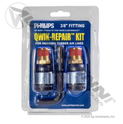 3/8" Air Brake Hose Repair Kit – QWIK - REPAIR™ Rubber Hose and Fittings – Replaces 12 - 052 7031402 PHI12-052 - Phillips - FLEETPRO PARTS & TIRES