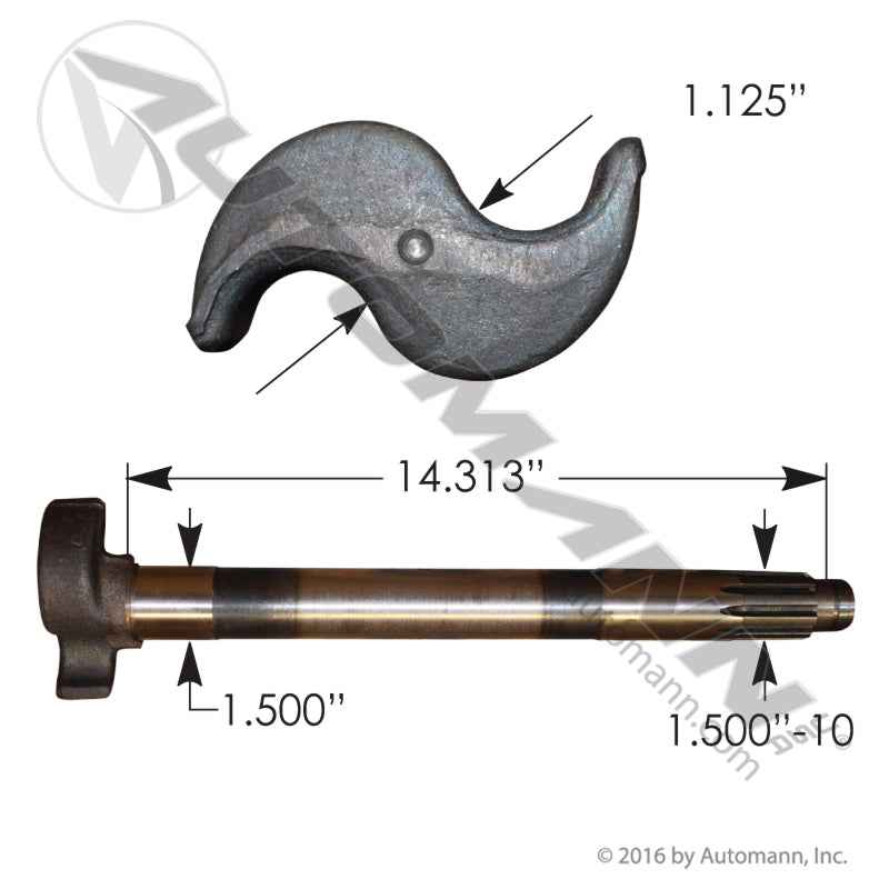 Eaton S-Cam Brake Camshaft RH – 1.50" 10 Spline 14-5/16" – Replaces 807863