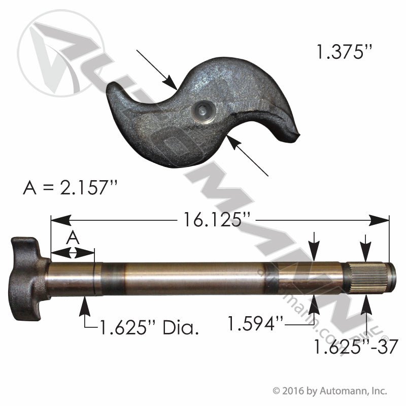 Brake S-Camshaft LH - Fruehauf Pro-Par 16-1/2in 1.625in-37 Spline - Replaces Meritor 2210R2488 Euclid E1563 121.371604.01 121.371604.01 - Automann - FLEETPRO PARTS & TIRES