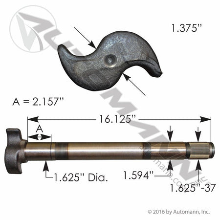 Brake S-Camshaft LH - Fruehauf Pro-Par 16-1/2in 1.625in-37 Spline - Replaces Meritor 2210R2488 Euclid E1563 121.371604.01 121.371604.01 - Automann - FLEETPRO PARTS & TIRES