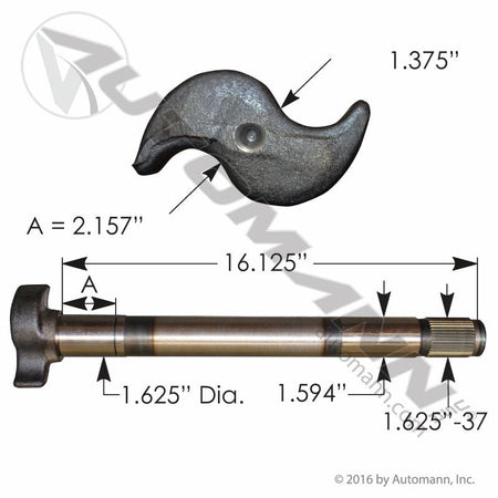 Brake S-Camshaft RH - Fruehauf Pro-Par 16-1/2in 1.625in-37 Spline - Replaces Meritor R607012 Euclid E1564 121.371604.02 121.371604.02 - Automann - FLEETPRO PARTS & TIRES