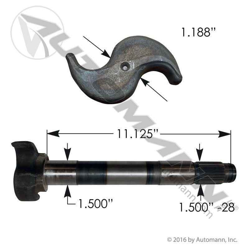 Brake S-Camshaft LH - Meritor Q-Plus Steer Axle 11.20in, 28 Splines - Replaces Meritor 2210A7099 Volvo 85102565 122.281104.03 122.281104.03 - Automann - FLEETPRO PARTS & TIRES