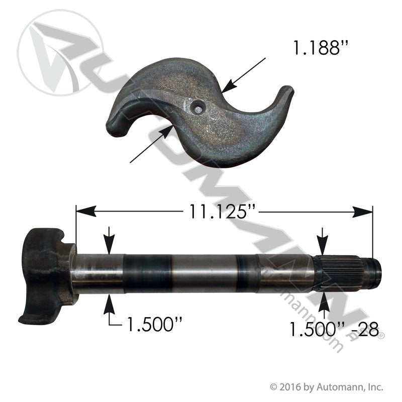 Brake S-Camshaft RH - Meritor Q-Plus Steer Axle 11.20in, 28 Splines - Replaces Meritor 2210H7522 Volvo 85102673 122.281104.04 122.281104.04 - Automann - FLEETPRO PARTS & TIRES