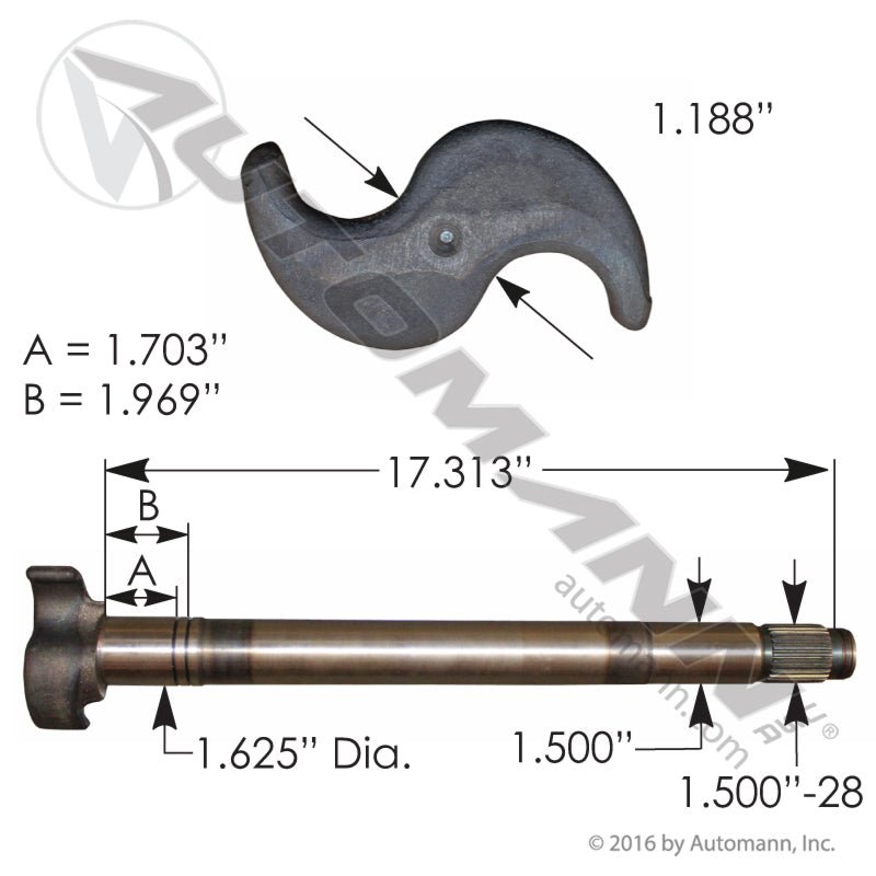 Meritor Q Plus Brake Camshaft LH – 28 Spline 17 - 5/16" – Replaces 2210R8156 122.281710.03 - Automann - FLEETPRO PARTS & TIRES