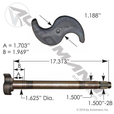 Meritor Q Plus Brake Camshaft LH – 28 Spline 17 - 5/16" – Replaces 2210R8156 122.281710.03 - Automann - FLEETPRO PARTS & TIRES