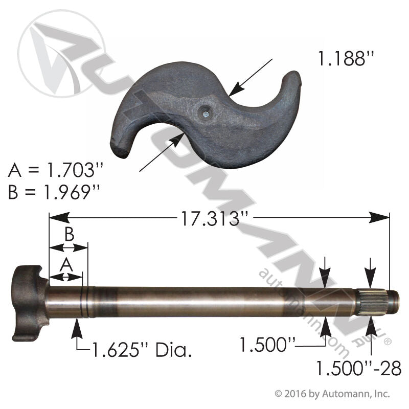 S - Cam Brake Camshaft RH – 28 Spline x 17 - 5/16" – Replaces Meritor 2210 - B - 6866 122.281710.04 - Automann - FLEETPRO PARTS & TIRES