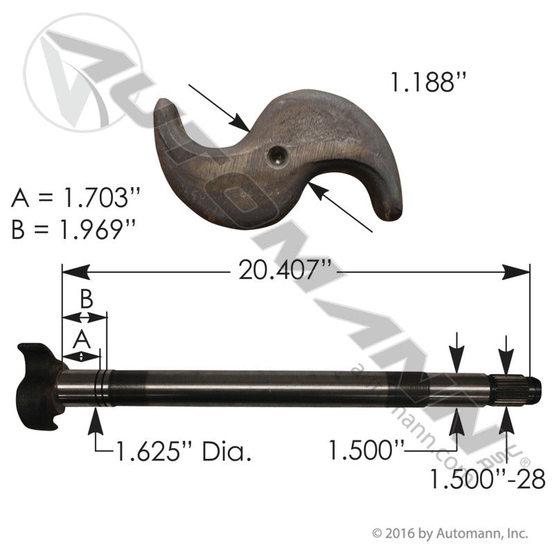 Meritor Q Plus Brake Camshaft LH – 28 Spline 20 - 13/32" – Replaces 2210T8158 122.282013.03 - Automann - FLEETPRO PARTS & TIRES
