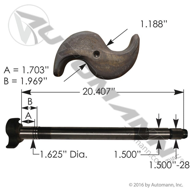 Meritor Q Plus Brake Camshaft RH – 28 Spline x 20 - 13/32" – Replaces 2210S8157 122.282013.04 - Automann - FLEETPRO PARTS & TIRES