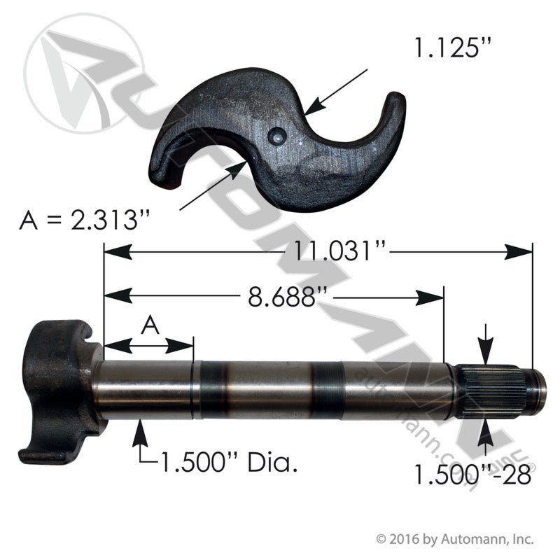 Right Hand Trailer Brake Camshaft - 11.03" 28 - Spline - HT - S24636 - 1R 125.281102.02 - Automann - FLEETPRO PARTS & TIRES