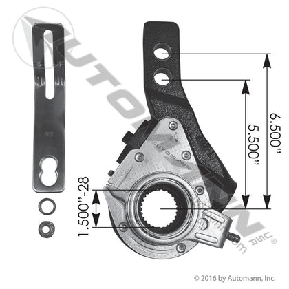 Automatic Slack Adjuster - Haldex Type 1-1/2in x 28 Spline, 5-1/2in and 6-1/2in Arm - Replaces Haldex 40010141 Mack 25QD410P10 135.2831 135.2831 - Automann - FLEETPRO PARTS & TIRES