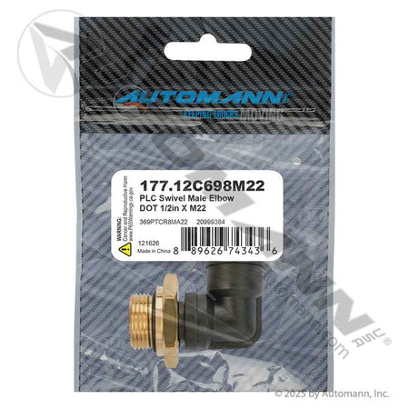 Volvo M22 Push Lock Fitting – 90° Swivel Elbow – 1/2" Tube x M22 – 177.12C698M22