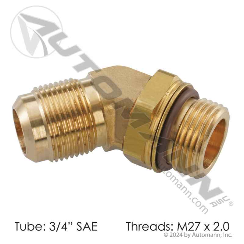 3/4 SAE to M27 Male Elbow – 45° Adapter – Brass – Replaces Freightliner A23-13078-127