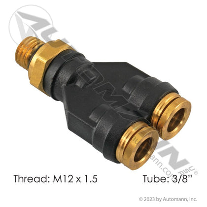 Freightliner Air Brake Fitting – 3/8" Tube x M12 Y Branch – Replaces 23 - 14561 - 001 177.12C616M12 - Automann - FLEETPRO PARTS & TIRES