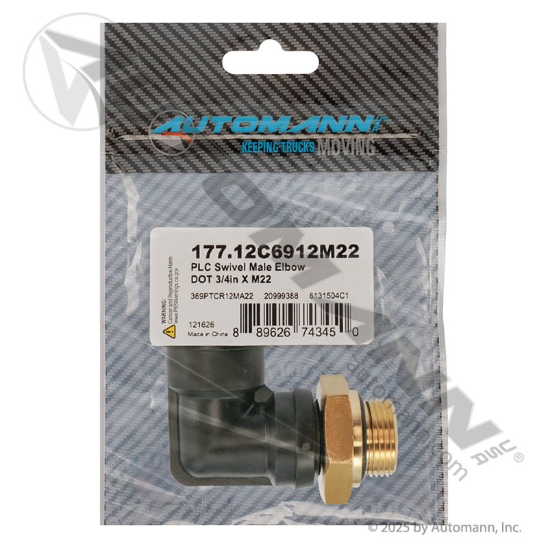 Volvo M22 3/4 Air Fitting – 90° Composite Push Lock – Replaces 20999388 177.12C6912M22 - Automann - FLEETPRO PARTS & TIRES