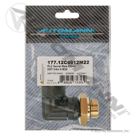 Volvo M22 3/4 Air Fitting – 90° Composite Push Lock – Replaces 20999388 177.12C6912M22 - Automann - FLEETPRO PARTS & TIRES