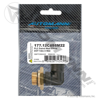 Volvo M22 Push Lock Fitting – 90° Swivel Elbow – 1/2" Tube x M22 – 177.12C698M22 177.12C698M22 - Automann - FLEETPRO PARTS & TIRES