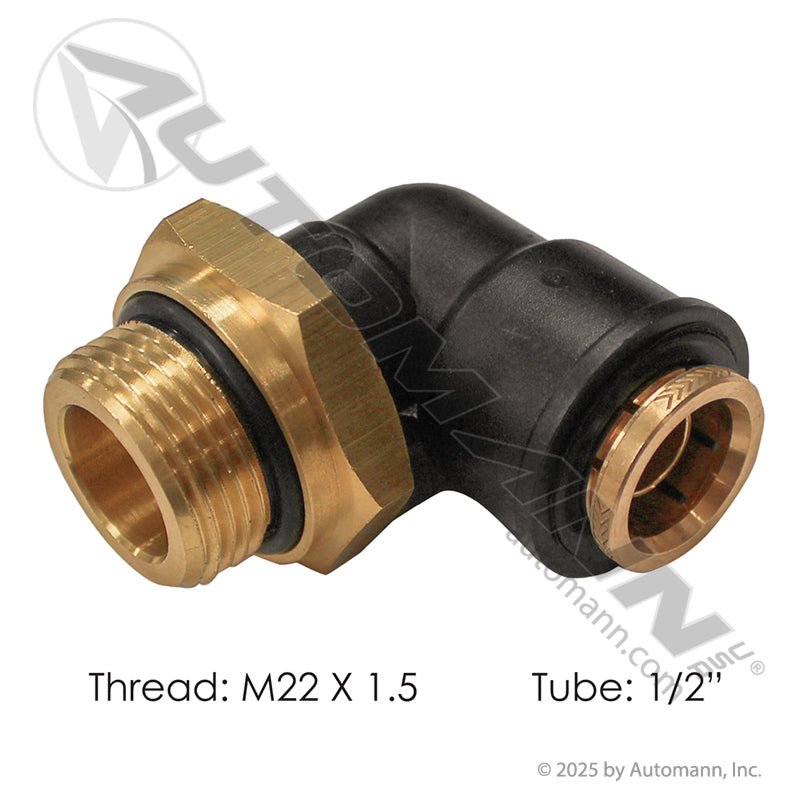 Volvo M22 Push Lock Fitting – 90° Swivel Elbow – 1/2" Tube x M22 – 177.12C698M22 177.12C698M22 - Automann - FLEETPRO PARTS & TIRES