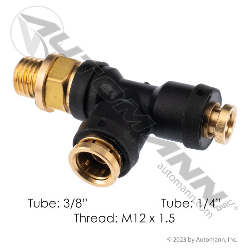 Push-to-Connect Swivel Male Run Tee - DOT 3/8" Run x 1/4" Branch x M12 - Freightliner 23-14562-003 177.12C7164M12 177.12C7164M12 - Automann - FLEETPRO PARTS & TIRES