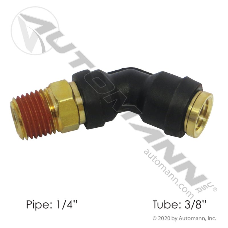 3/8 x 1/4 PLC Swivel Elbow – 45° Male Push - Lock Fitting – Replaces 379PTC64 177.12C746B - Automann - FLEETPRO PARTS & TIRES