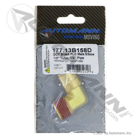 Brass Push-Lock Male Elbow - 1/2" Tube x 1/2" Pipe 90 Degree DOT Air Brake Fitting - Replaces Eaton 1869X8X8 Parker 169PMTNS88 177.13B158D 177.13B158D - Automann - FLEETPRO PARTS & TIRES
