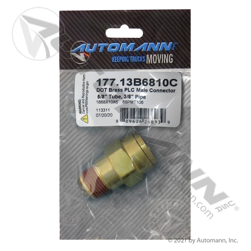 Brass PLC Male Connector – 5/8" Tube x 3/8" NPT – Replaces Parker 68PMT106 177.13B6810C - Automann - FLEETPRO PARTS & TIRES