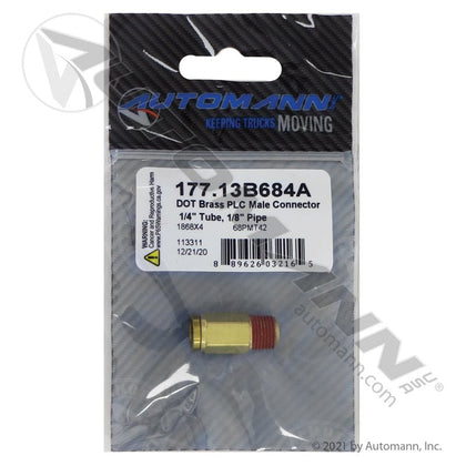 Brass Push-Lock Male Connector - 1/4" Tube x 1/8" NPT DOT Air Brake Fitting - Eaton 1868X4 Tectran PL13684A 177.13B684A 177.13B684A - Automann - FLEETPRO PARTS & TIRES