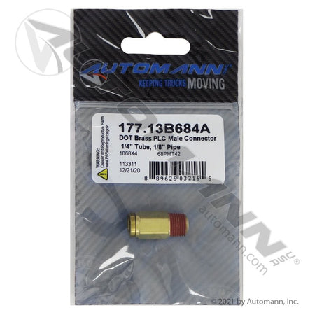 Brass Push-Lock Male Connector - 1/4" Tube x 1/8" NPT DOT Air Brake Fitting - Eaton 1868X4 Tectran PL13684A 177.13B684A 177.13B684A - Automann - FLEETPRO PARTS & TIRES