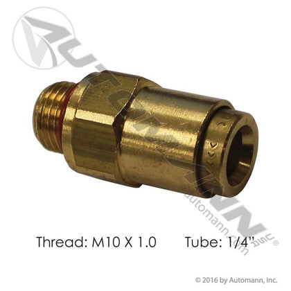 Brass Push-Lock Male Connector - 1/4" Tube x M10 x 1.0 Air Brake Fitting - Volvo 20566048 Paccar 1889038 177.13B684M10 177.13B684M10 - Automann - FLEETPRO PARTS & TIRES