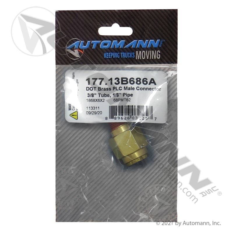 3/8 Tube to 1/8 NPT Connector – Brass Push Lock Straight – Replaces 68PMT62 177.13B686A - Automann - FLEETPRO PARTS & TIRES