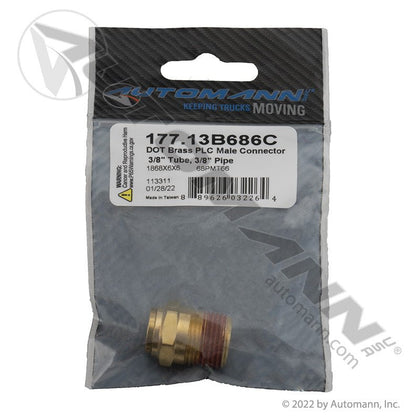 Brass Push-Lock Male Connector - 3/8" Tube x 3/8" NPT DOT Air Brake Fitting - Eaton 1868X6X6 Tectran PL13686C 177.13B686C 177.13B686C - Automann - FLEETPRO PARTS & TIRES