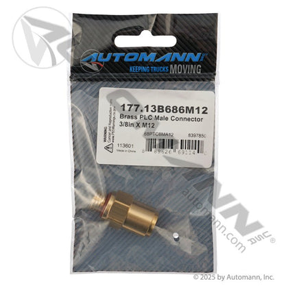 Brass Push-Lock Male Connector - 3/8" Tube x M12 x 1.5 Metric Air Brake Fitting - Parker 68PTC-6-MA12 68PTC6MA12 177.13B686M12 177.13B686M12 - Automann - FLEETPRO PARTS & TIRES