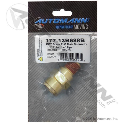 Brass Push-to-Connect (PLC) Male Connector - 1/2" Tube x 1/4" NPT DOT Air Brake Fitting 177.13B688B 177.13B688B - Automann - FLEETPRO PARTS & TIRES