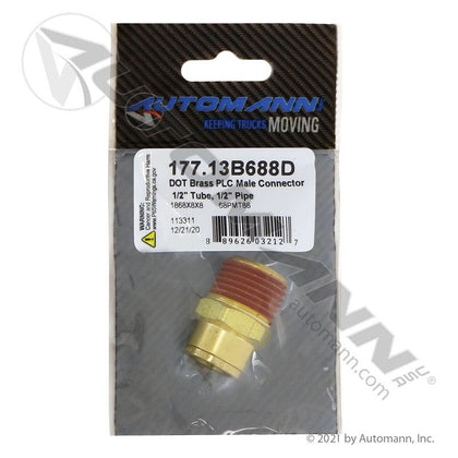 Brass Push-to-Connect (PLC) Male Connector - 1/2" Tube x 1/2" NPT DOT Air Brake Fitting 177.13B688D 177.13B688D - Automann - FLEETPRO PARTS & TIRES