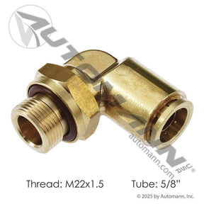 Brass Push-to-Connect (PLC) Male Swivel Elbow - 5/8" Tube x M22 x 1.5 - Volvo 20378449 Haldex APM69S10XM22 177.13B6910M22