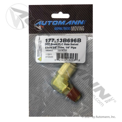 Brass Push-to-Connect (PLC) Male Swivel Elbow 90 Degree - 3/8" Tube x 1/4" NPT - Eaton 1869X6S Volvo/White 8397700 177.13B696B 177.13B696B - Automann - FLEETPRO PARTS & TIRES