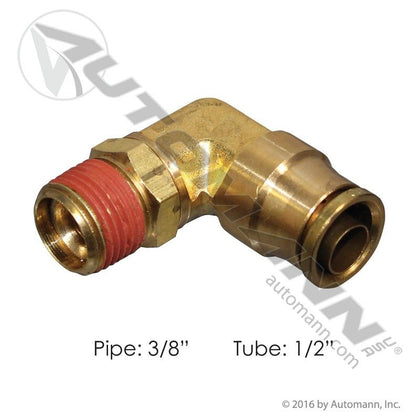 Brass Push-Lock 90-Degree Male Elbow - 1/2in Tube x 3/8in Swivel Pipe - Eaton 1869X8S Parker 169PMT86 177.13B698C 177.13B698C - Automann - FLEETPRO PARTS & TIRES