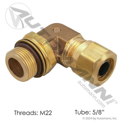 Brass Male Elbow Fuel/Air Fitting - M22 x 1.5 Thread x 5/8in Nylon Tubing - Freightliner 23-13499-001 177.146910M22 177.146910M22 - Automann - FLEETPRO PARTS & TIRES