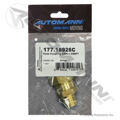 Air Brake Hose Coupling - 3/8in ID Hose x 3/8in NPT Reusable Fitting - Euclid E8591 177.16926C 177.16926C - Automann - FLEETPRO PARTS & TIRES